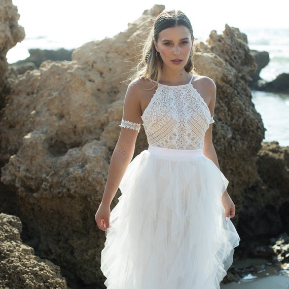 Top blanco traje de novia vestido de novia de dos piezas - Etsy España Top blanco traje de novia vestido de novia de dos piezas - Etsy España