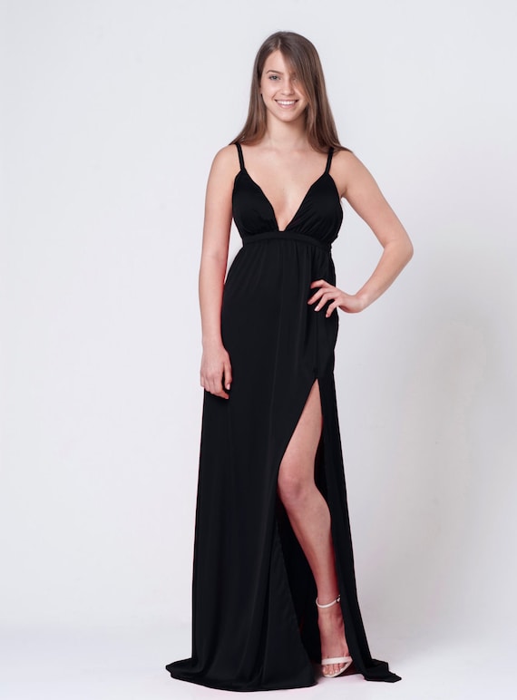 black cocktail dress with slit
