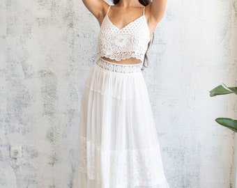 Bridal Separates, Lace Bridal Separates, Wedding Top, Bridal Skirt, Maxi Skirt, Two Piece Dress, Boho Wedding Dress, Elope Dress, Maxi Skirt