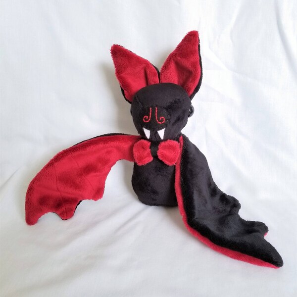 Doudou chauve-souris Vampire noir et rouge