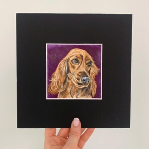 Original Oil Painting of a Cocker Spaniel Dog, Mounted in a black Mount Frame