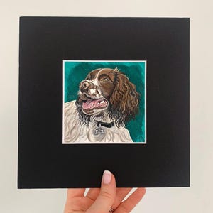 Original Oil Painting of a Springer Spaniel Dog, Mounted in a black Mount Frame