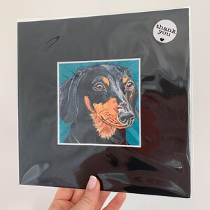 Print of Dachshund Dog, Mounted in a black Mount Frame