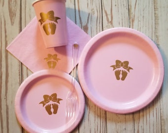 pink and gold plates