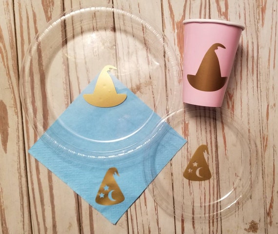 Witch or wizard gender reveal plates, cups and napkins, witch or wizard baby shower, witch or wizard party, wizard party, wizard baby shower