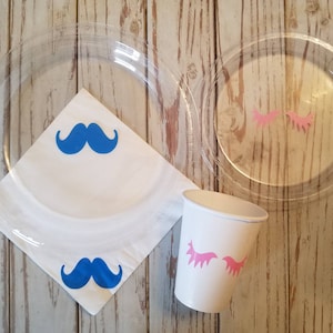 Lashes or stashes gender reveal plates, cups, napkins, lashes or stashes party supplies, baby shower, gender reveal plates, cup, napkins, PartyPack (PLASTIC)