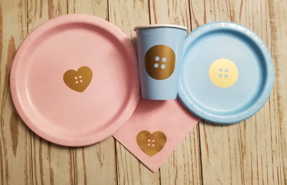 Cute as a button baby shower plates, cups and napkins, cute as a button first birthday, twin baby shower, gender reveal plates, cups,