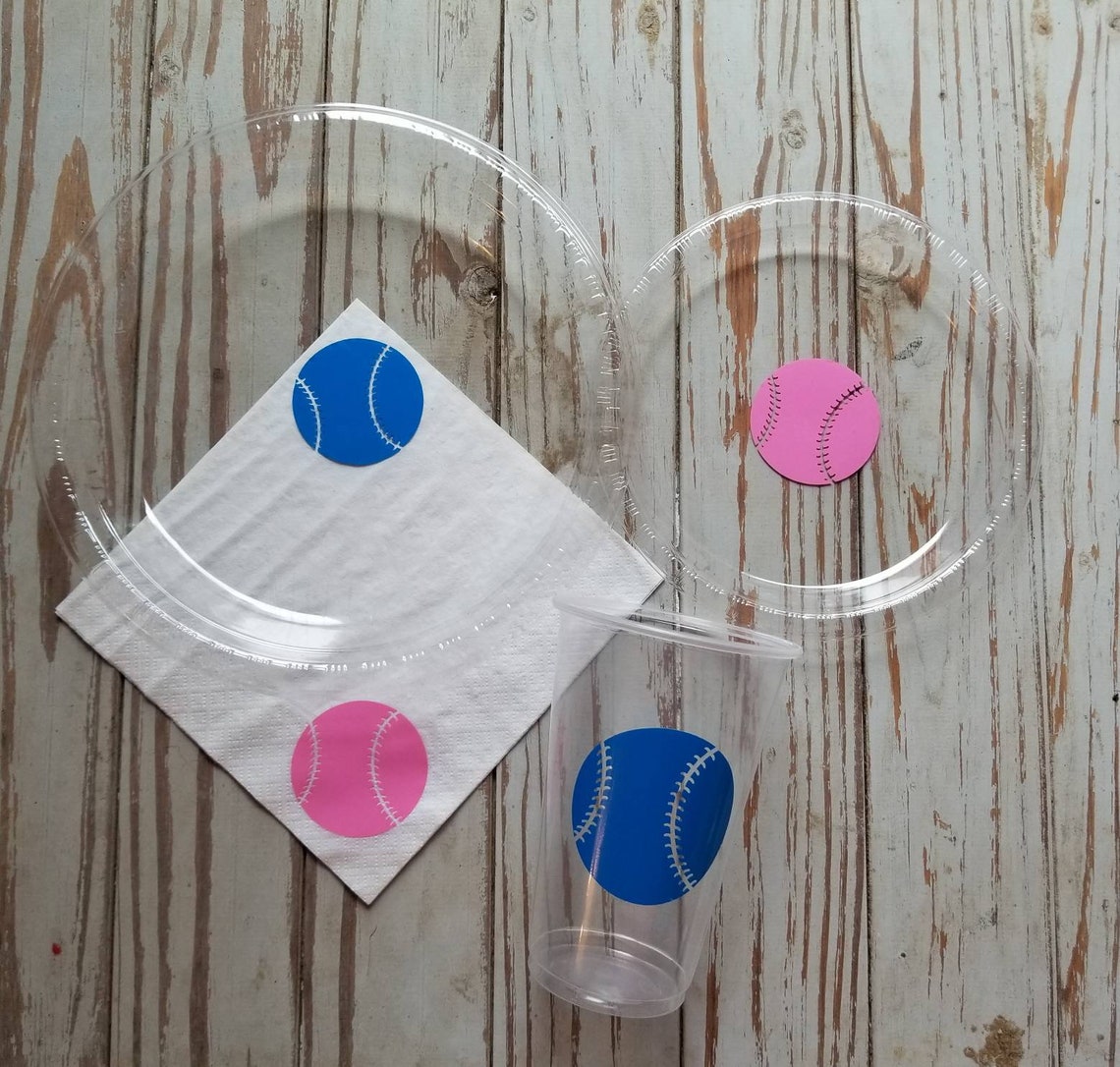 Baseball or Softball Gender Reveal Plates Cups and Napkins Etsy