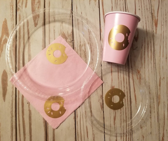 Donut party plates, cups and napkins, donut baby shower cups, plates and napkins, baby sprinkle, donut first birthday party, donut shower