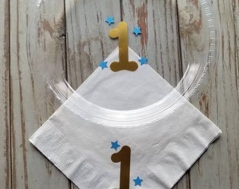 Twinkle scintillent petite étoile plaques d’anniversaire premier anniversaire, tasses, serviettes, bleu et or premier anniversaire, Fête d’anniversaire, fête de prince, peu