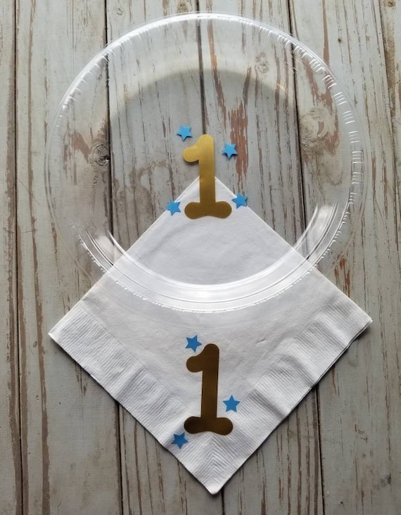 Twinkle twinkle little star first birthday plates, cups, napkins, blue and gold first birthday, First birthday party, prince party, little