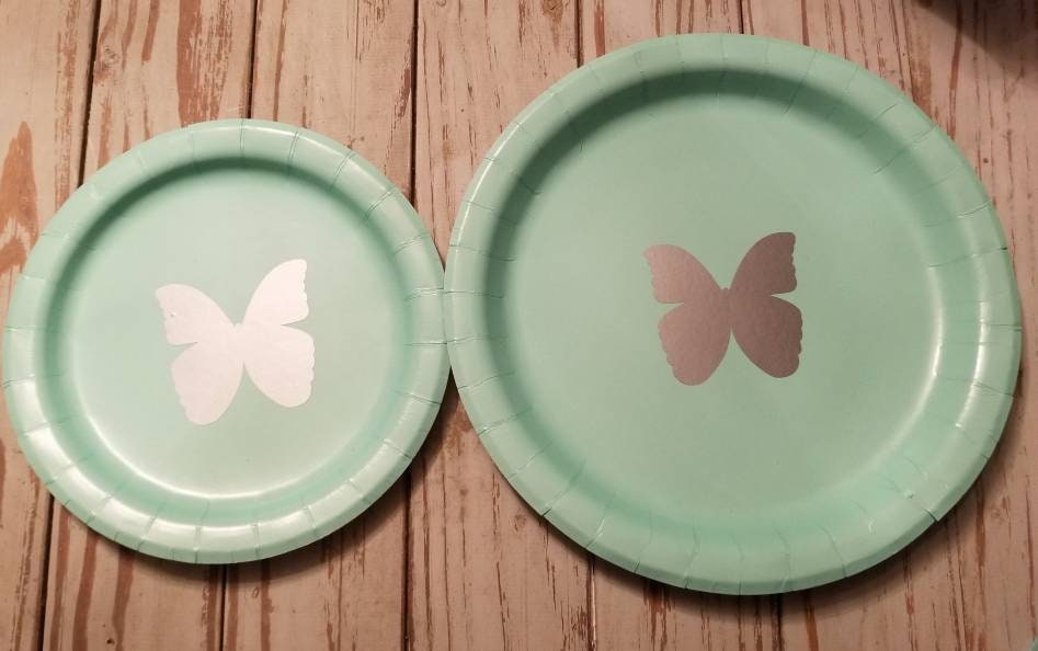 Butterfly party plates, cups and napkins, butterfly baby shower, first