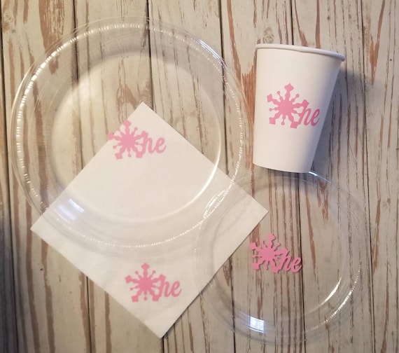 Winter wonderland first birthday  plates, cups and napkins, winter wonderland birthday party, pink snowflake cups, snowflake birthday,