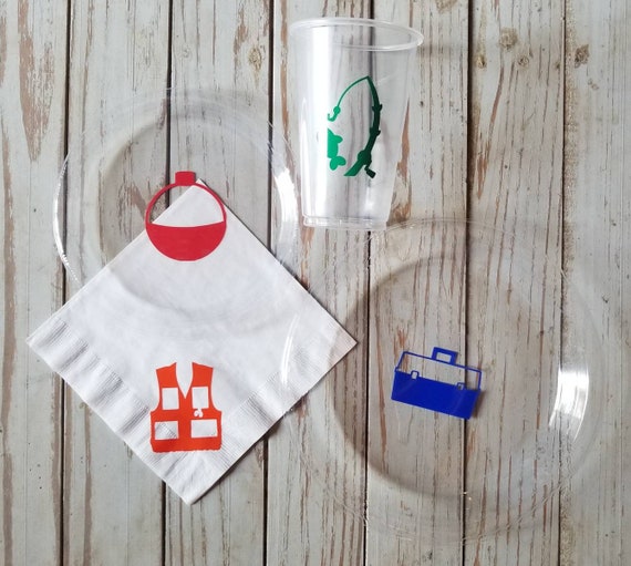 Fishing party, fishing plates, fishing cups, fishing first birthday, fishing treat bags, fishing baby shower, fish theme party, retirement