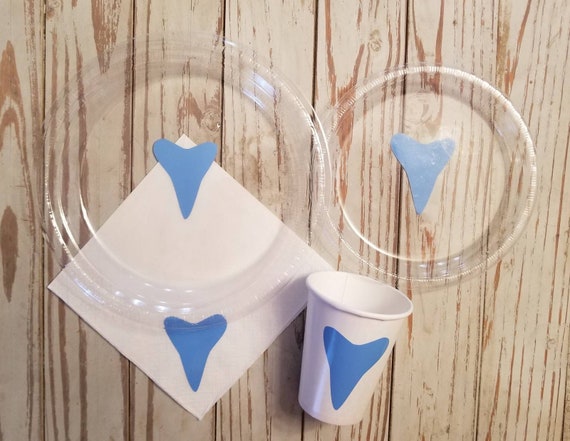 Shark tooth plates, cups and napkins, shark birthday party, shark party, shark tooth party, first birthday party, baby shower plates, cups