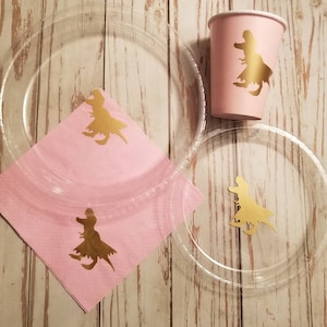 Girls dinosaur plates, cups and napkins, trex with tutu party plates,  cups and napkins, girls dinosaur birthday, trex birthday party, dino