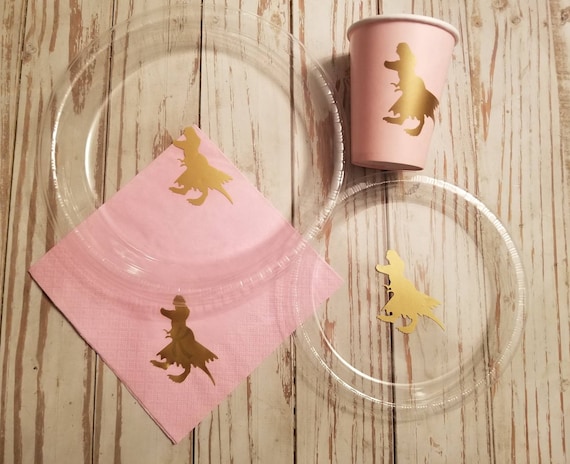 Girls dinosaur plates, cups and napkins, trex with tutu party plates,  cups and napkins, girls dinosaur birthday, trex birthday party, dino