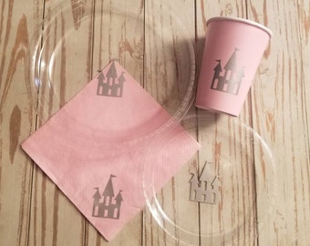 Princess party plates, cups and napkins, princess birthday party, princess baby shower, castle cups, castle napkins, castle plates, royal