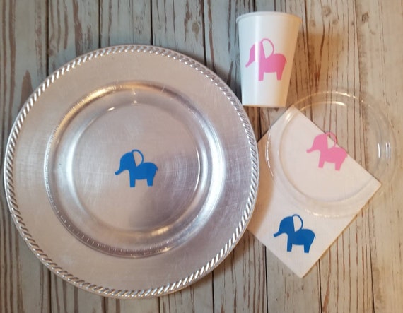 Elephant baby shower or gender reveal plates, cups and napkins, elephant party plates, elephant gender reveal plates, elephant birthday