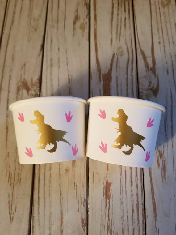 Girl dinosaur treat cups, girl dinosaur ice cream cups, girl trex treat cups, girl dinosaur snack cups, girl dinosaur party favor cups, trex