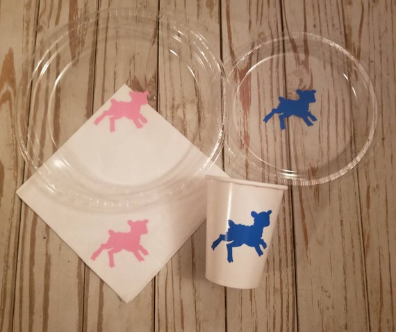 Lamb baby shower plates, cups and napkins, lamb gender reveal, Easter gender reveal, spring gender reveal, spring baby shower, Easter shower