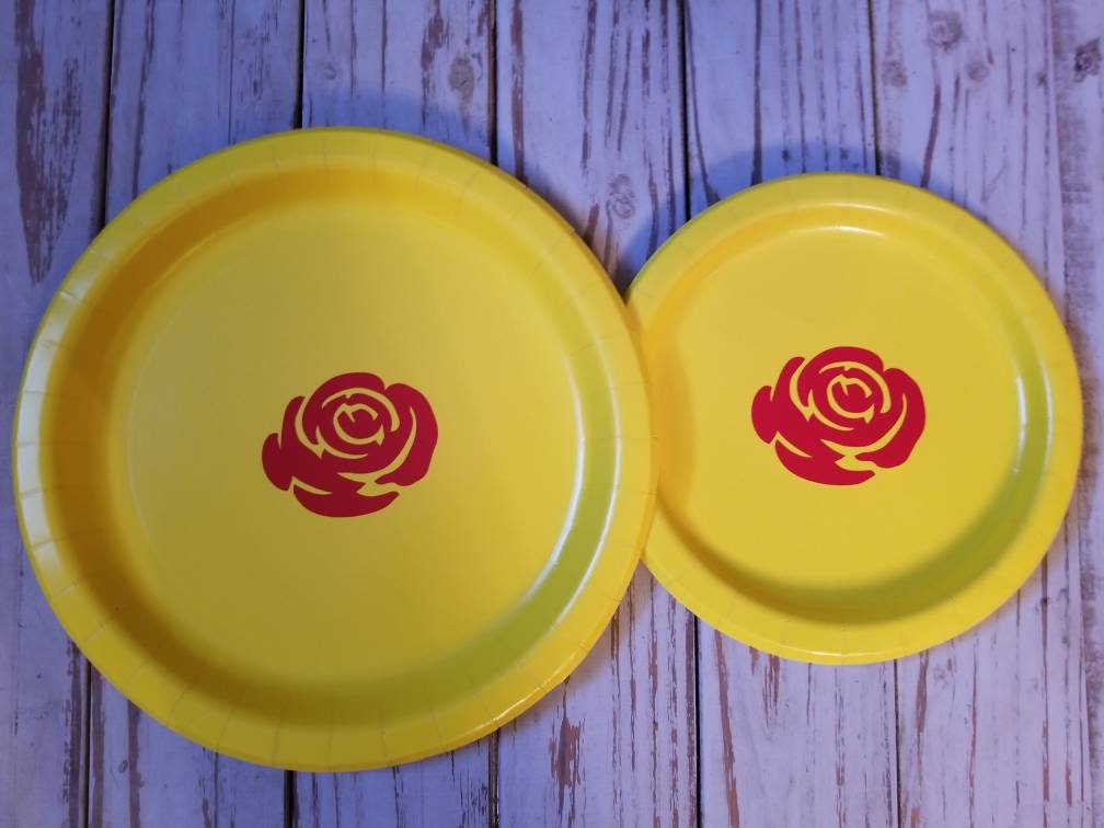 Red rose party plates, cups and napkins, red flower plates, princess