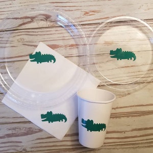 Alligator party plates, cups, alligator napkins, alligator shower, safari party, alligator first birthday, alligator plates, cups and napkin
