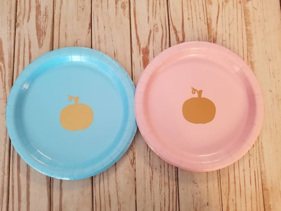 Pumpkin gender reveal plates, cups and napkins, pumpkin baby shower plates, cups, fall first birthday, pumpkin birthday, pumpkin reveal, 1st