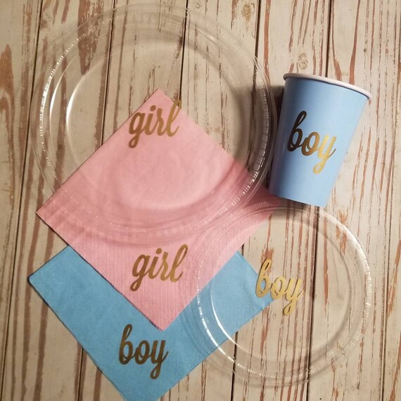 Boy or girl gender reveal plates, cups, napkins, boy or girl baby shower plates, cups and napkins, baby shower cups, gender reveal party