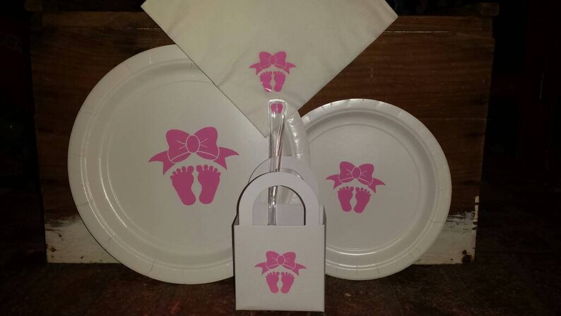 Girl Baby Shower Plates Cups And Napkins Feet Image 0