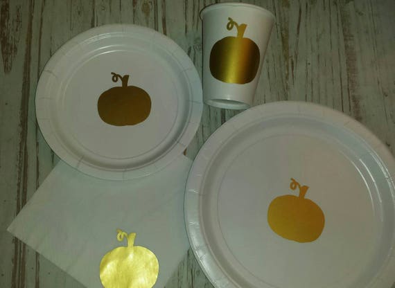 Pumpkin plates, cups and napkins, fall baby shower, pumpkin party, pumpkin birthday plates, cups and napkins, little pumpkin baby shower,