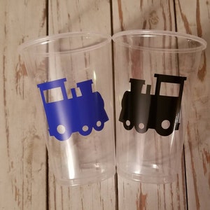 Train party cups, train birthday party, train baby shower, first birthday party, choo choo cups, boy baby shower cups, first birthday cups