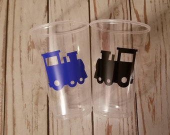 Train party cups, train birthday party, train baby shower, first birthday party, choo choo cups, boy baby shower cups, first birthday cups