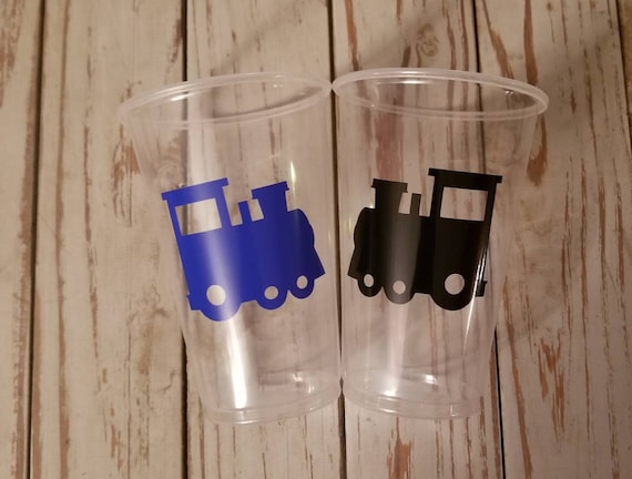 Train party cups, train birthday party, train baby shower, first birthday party, choo choo cups, boy baby shower cups, first birthday cups