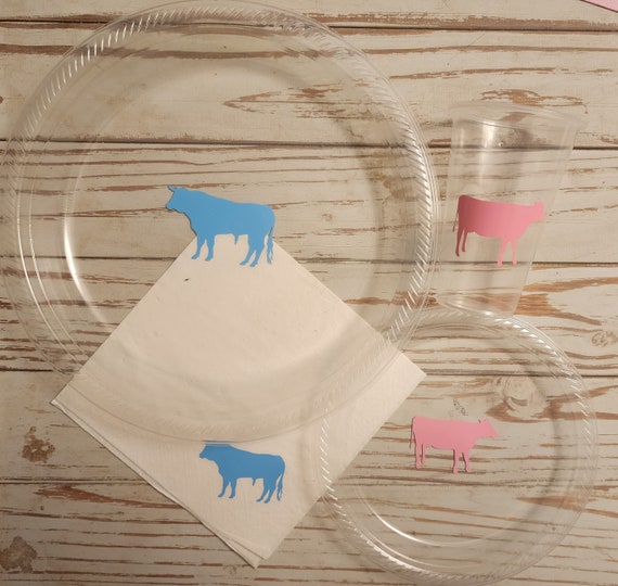 Bull or heifer gender reveal plates, cups and napkins, bull or heifer baby shower, cowboy or cowgirl gender reveal