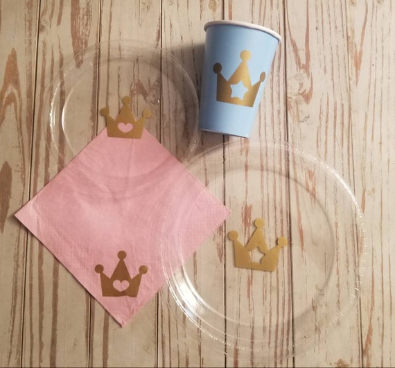 Prince or Princess gender reveal plates, cups and napkins, prince baby shower plates , princess baby shower plates, prince or princess party