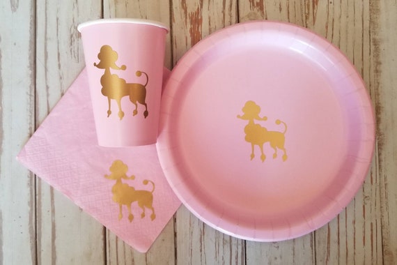 Poodle party plates, cups,  napkins, poodle first birthday, Parisian party plates, dog birthday party, baby shower plates, puppy party,