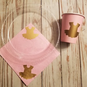 Tutu party plates, cups and napkins, ballerina party, dance party, girl baby shower, pink and gold, first birthday,