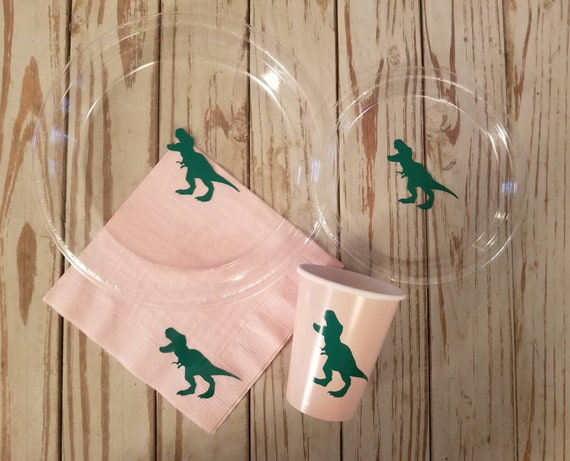 Dinosaur birthday party plates, cups and napkins, trex plates, trex cups,  trex napkins, girls dinosaur birthday party, girl dinosaur party