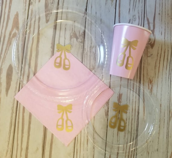 Ballerina party plates, cups and napkins, pink and gold ballet plates, cups, napkins, ballet birthday, dance party, dance birthday party