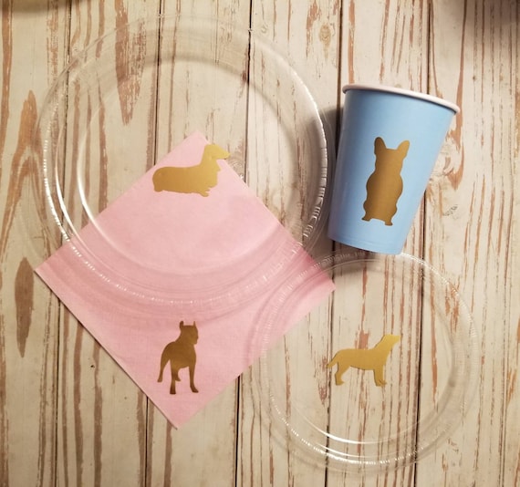 Dog party plates, cups and napkins, dog birthday party, lab party plates, dachshund party plates, boxer party plates, Boston terrier party