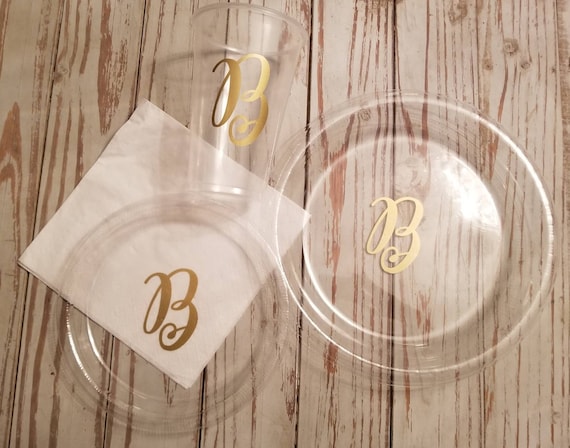 Monogrammed plates, cups and napkins, wedding shower plates and cups, personalized  plates, cups, wedding plates, wedding reception plates