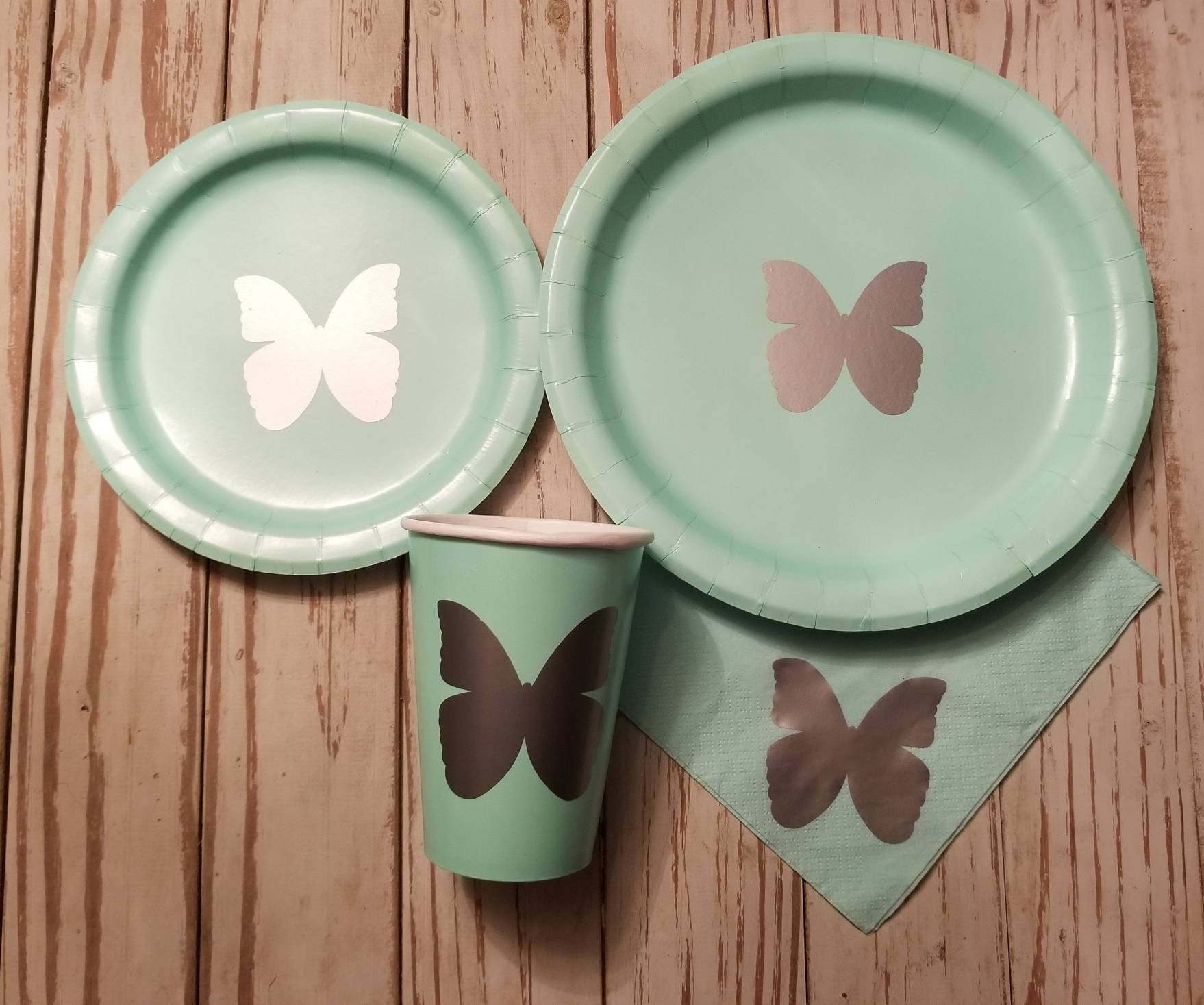 Butterfly party plates, cups and napkins, butterfly baby shower, first