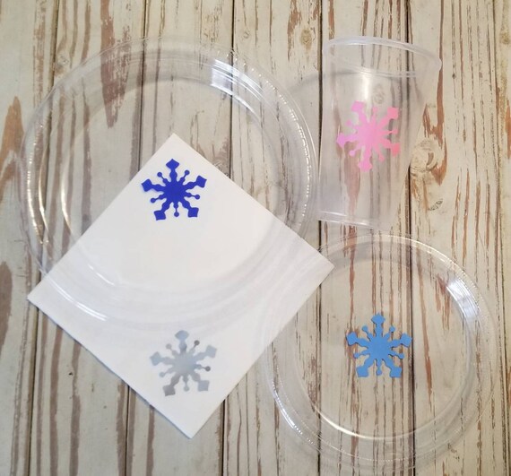 Snowflake plates, cups and napkins, winter wonderland birthday plates, cups and napkins, winter onederland, snow princess birthday, first