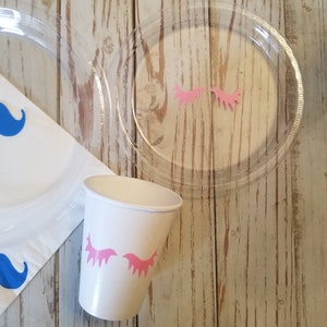 Lashes or stashes gender reveal plates, cups, napkins, lashes or stashes party supplies, baby shower, gender reveal plates, cup, napkins, image 3
