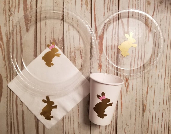 Bunny gender reveal plates, cups and napkins, some bunnys one party plates, cups, bunny baby shower, Easter party plates, bunny birthday