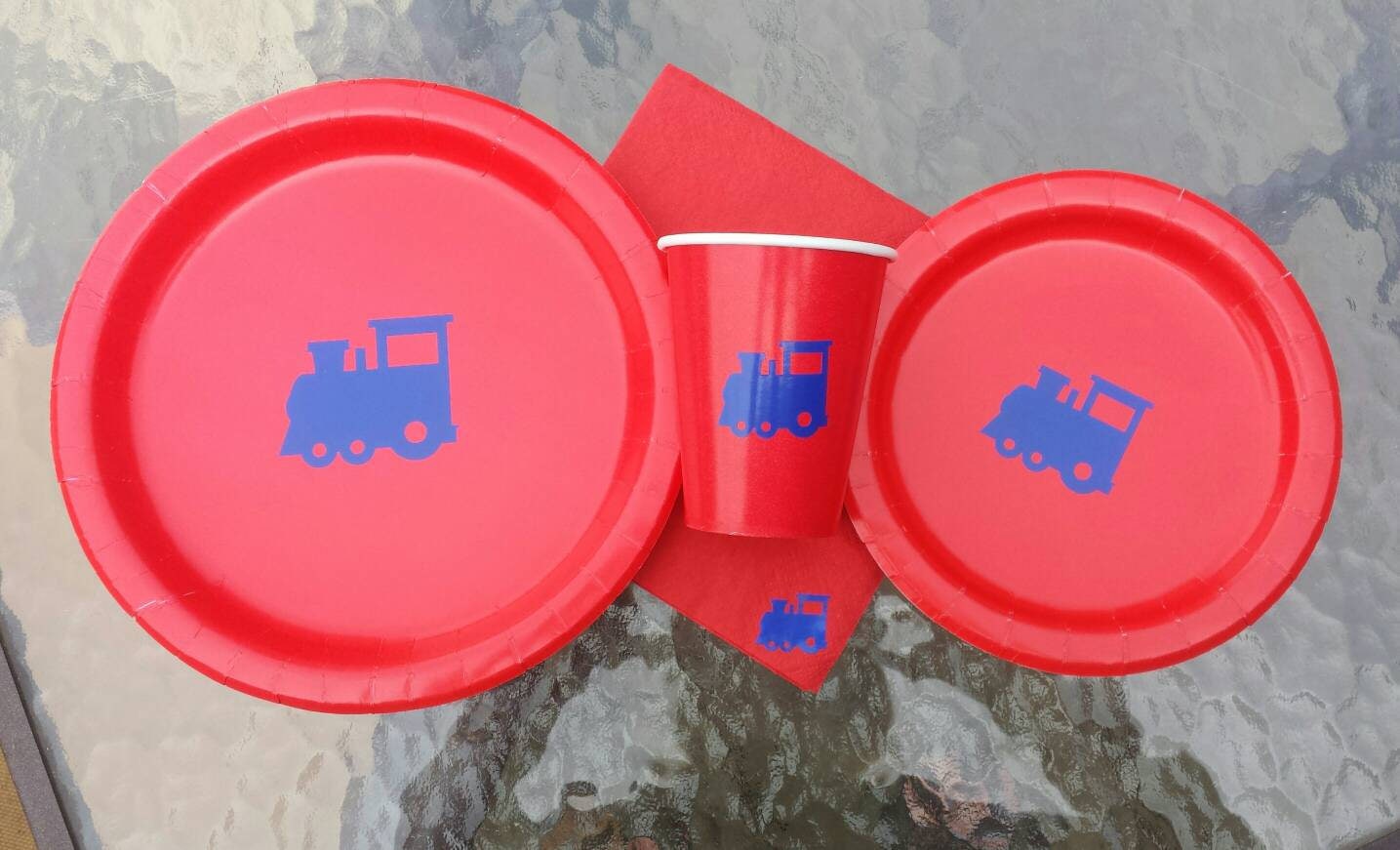 Train plates, cups and napkins, train birthday party, train first