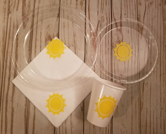 Sunshine plates, cups and napkins, sunshine baby shower plates, cups and napkins, spring baby shower, spring party plates, first birthday