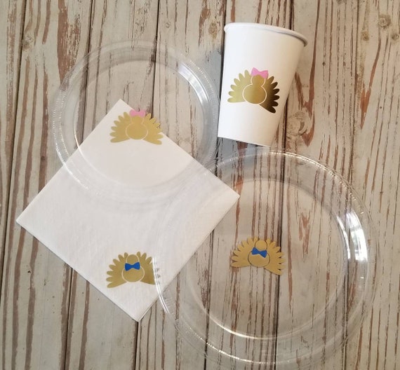 Little turkey gender reveal plates, cups and napkins, first Thanksgiving, Thanksgiving gender reveal, turkey plates,  turkey baby shower