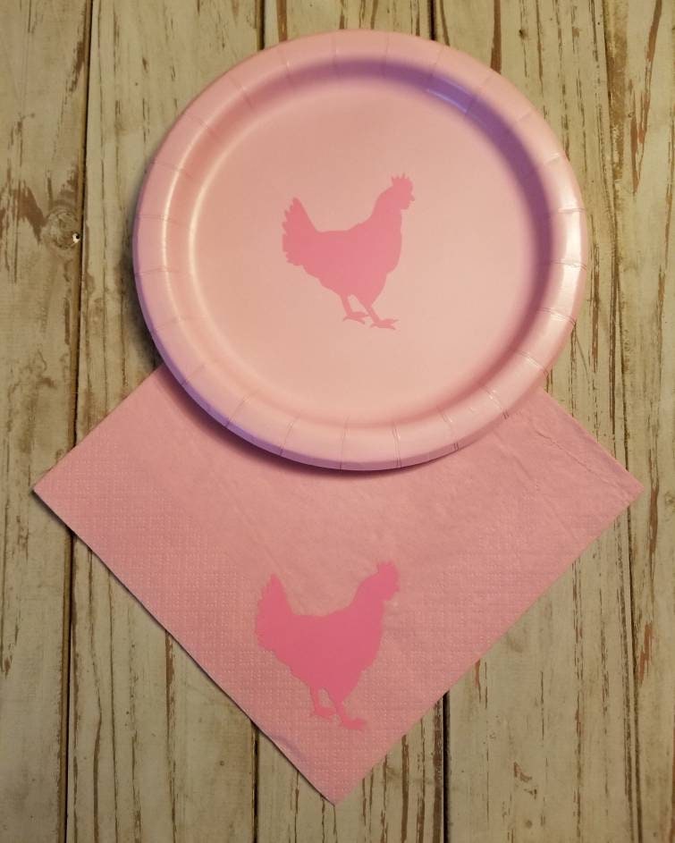 Hen or rooster gender reveal plates, cups, napkins, rooster baby shower, hen baby shower, farm